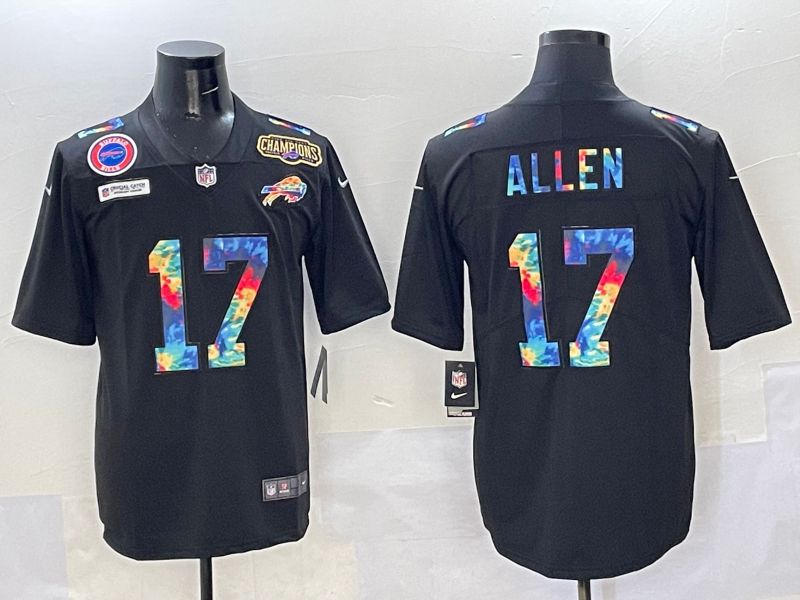 Men 2025 Buffalo Bills 17 Allen Black Rainbow Nike Limited NFL Jersey style 1
